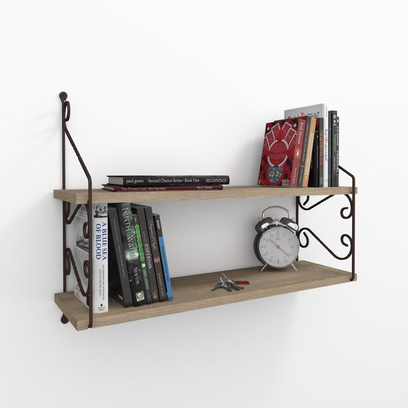Traditional Wall Shelf, 100% Melamine Coated Particle Board, Brown | Dimensions: 28.3 x 20.1 x 7.9 inches | Metal Bracket, Numerous Shelves, Wall-Mountable, Ready Assembled | Perfect for Living Room & Office Décor