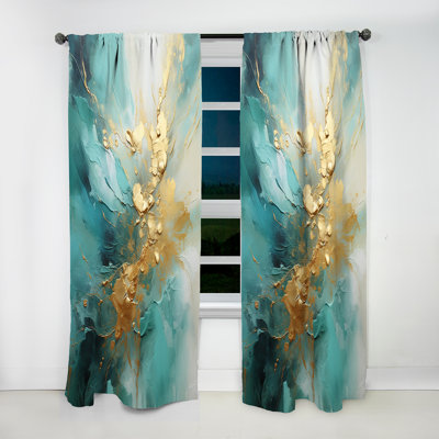 Gold And Teal Aurora Harmony Ii - Modern Velvet Curtain - Room Darkening - 1 Panel