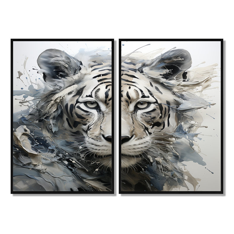 Oeil de tigre gris et beige - impressions encadrées de tigre, Black, 36" H x 48" W, Impression encadrée flottante