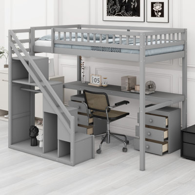 Loft Bed With Two Chest Of Drawers, Desk And Light Strip