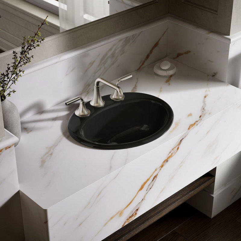 Farmington Metal Oval Drop-In Bathroom Sink with Overflow, White, 8" Center