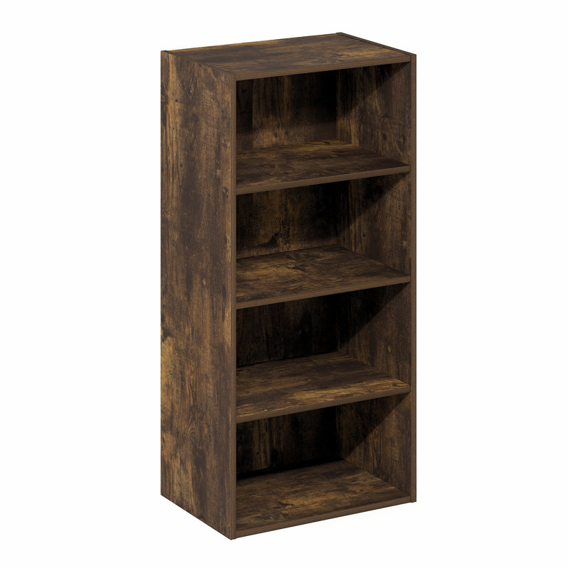 Basic 4-Tier Open Shelf Bookcase, Bookshelf, Storage Organizer, 11 x 17 x 35, Amber Pine