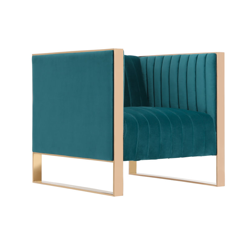 Fauteuil d'appoint rembourré en velours Trillium Mid-Century, Sarcelle