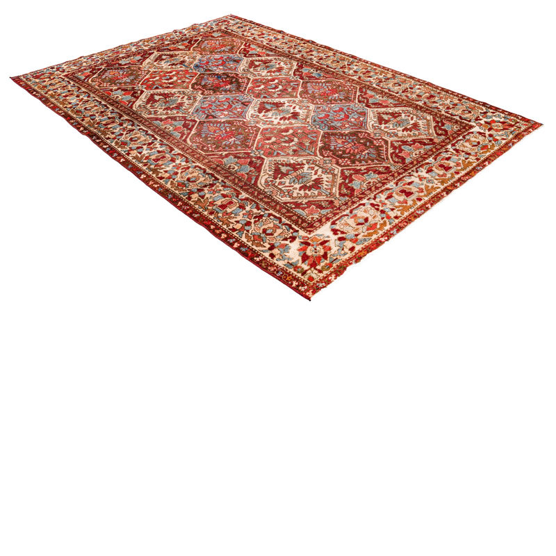 Tapis unique en laine rouge / beige 5 pi 1 po x 7 pi 4 po années 1990