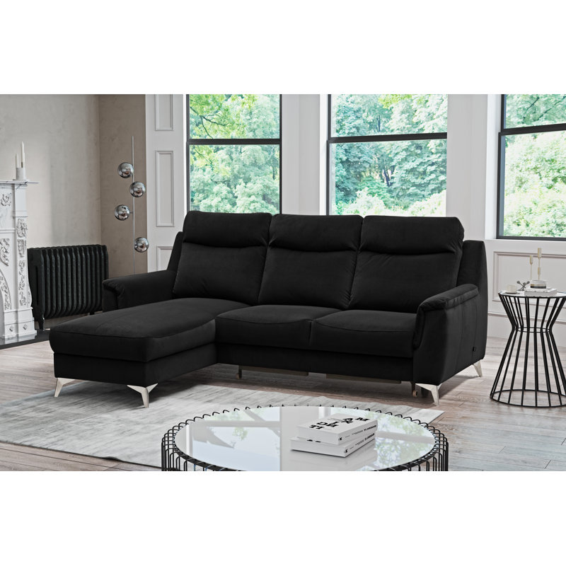 Izola 3 Seater Velvet Sofa Bed, Left Hand Facing, Black