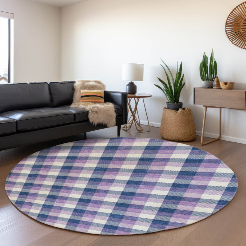 Premium Machine Washable Crumley AMF1053 Plaid Rug, Round 8'