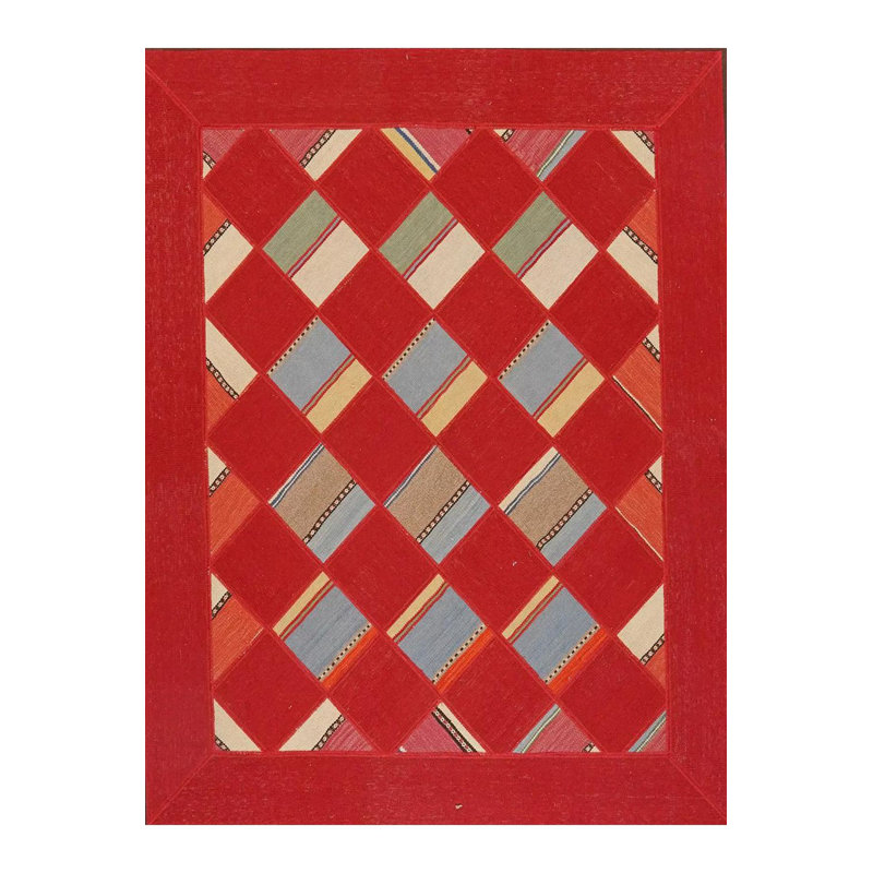 Tapis décoratif rectangulaire rouge géométrique lavable à la machine, Sous-tapis rectangulaire de 3 pi 3 po x 4 pi 11 po