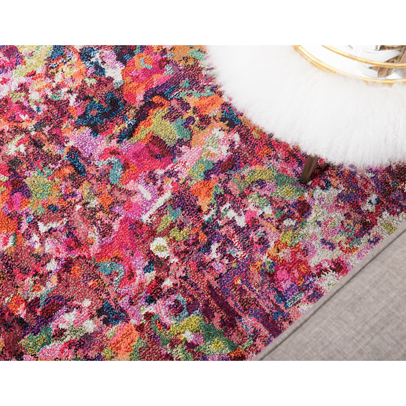 Tapis rouge à motif géométrique, Tapis de couloir 2 pi 7 po x 10 pi