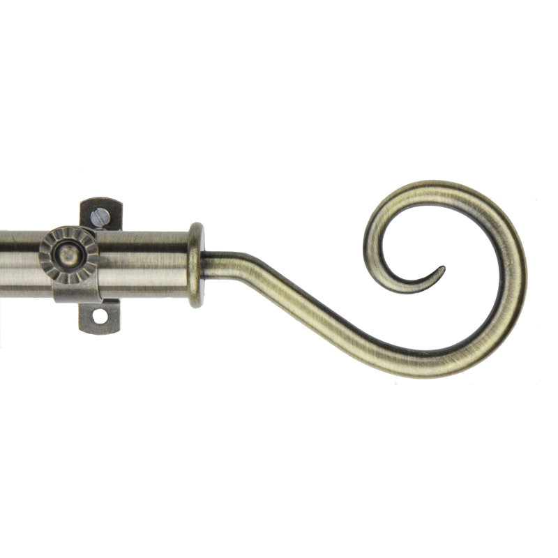 Tringle à rideaux simple Brasfield Curl, 48 po à 84 po, Laiton antique