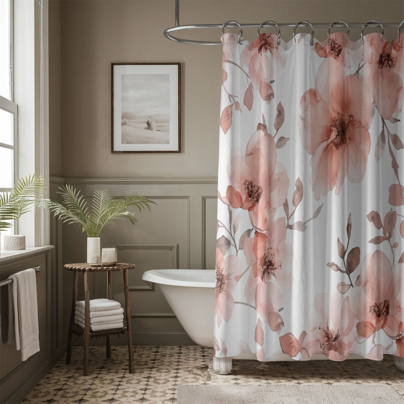 Rideau de douche standard 1 pièce Blush Floral Designs, H 74 po x l 71 po