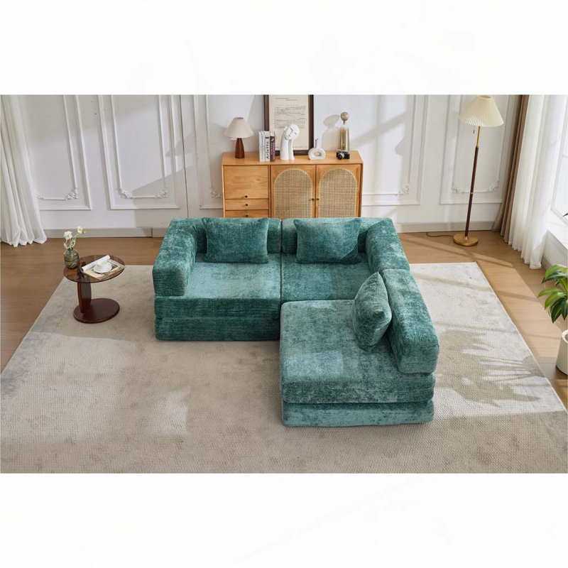 Canapé-lit Chenille, Chenille vert foncé