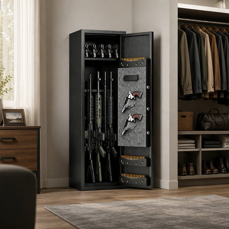 Armoire de rangement noire pour fusils et pistolets, 145,2 cm de hauteur, serrure à clavier, coffre-fort pour armes à feu, assemblage requis