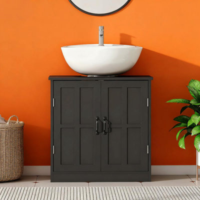 Bathroom Sink Cabinet, Pedestal Sink Cabinet With Adjustable Shelf, Black (Only Cabinet, No Sink)