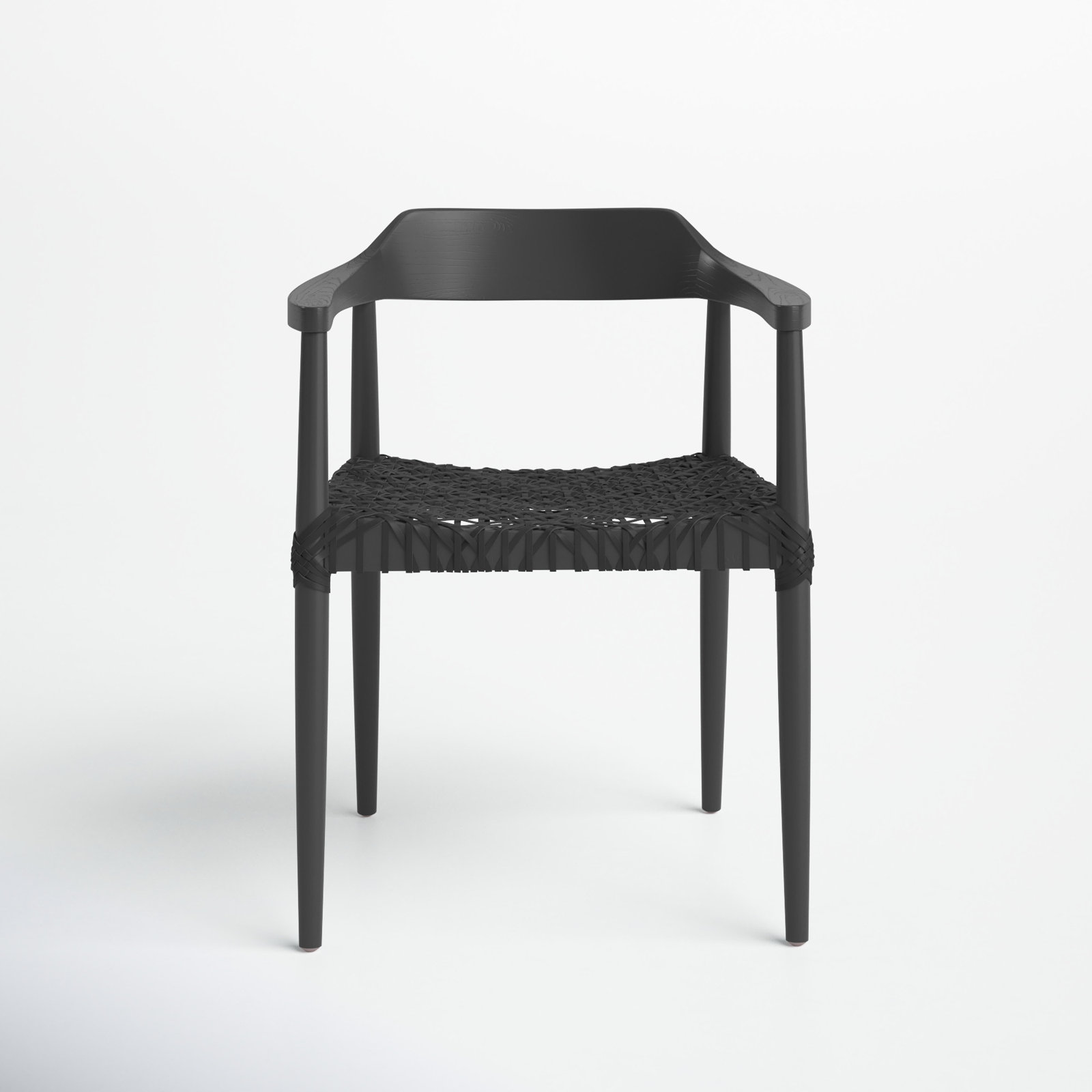 Bruna Teak Armchair, Black, Black Genuine Leather