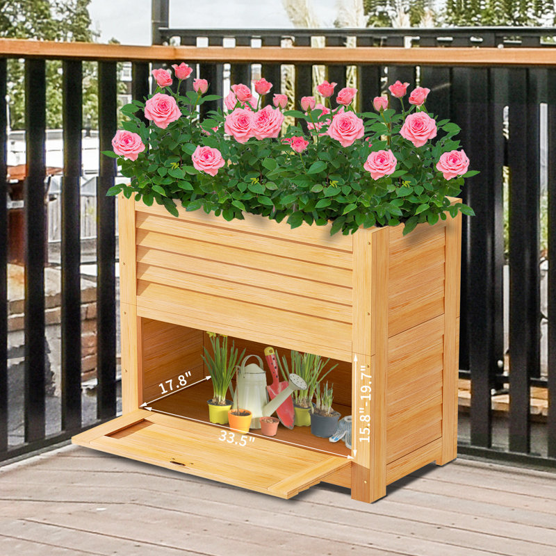 Raised Bed Garden Cabinet With Extra Storage Compartments, Wooden Planter Box, Large Planter Stand Box, Yellow