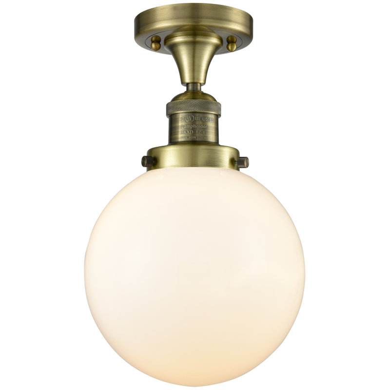Plafonnier semi-encastré à globe simple 8 lumières Adelaida, Laiton antique, Boîtier blanc mat, Ampoule non incluse