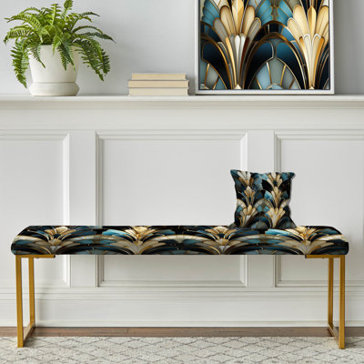 Damas émeraude et blanc Art Deco - banc rembourré doré rétro