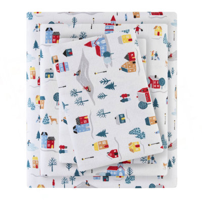 3 PCS Printed Sheet Set White Village Print