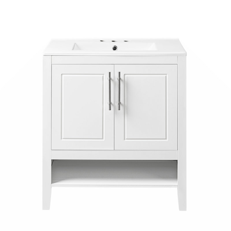 Meuble-lavabo simple avec plateau en bois massif et panneau de fibres à densité moyenne Omolade 30