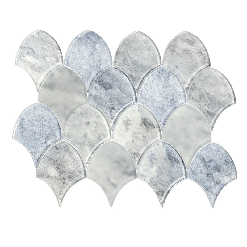 Seashell 14.63'' x 12.13'' Glass Fish Scale Mosaic Wall Tile, Blue