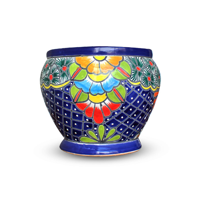 Pot à fleur en céramique bleu Talavera