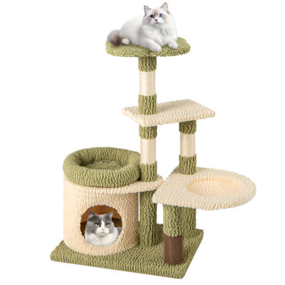 Multi-level Cat Tree Cute Cat Tower w/ Top Perch Private Condo Side Basket