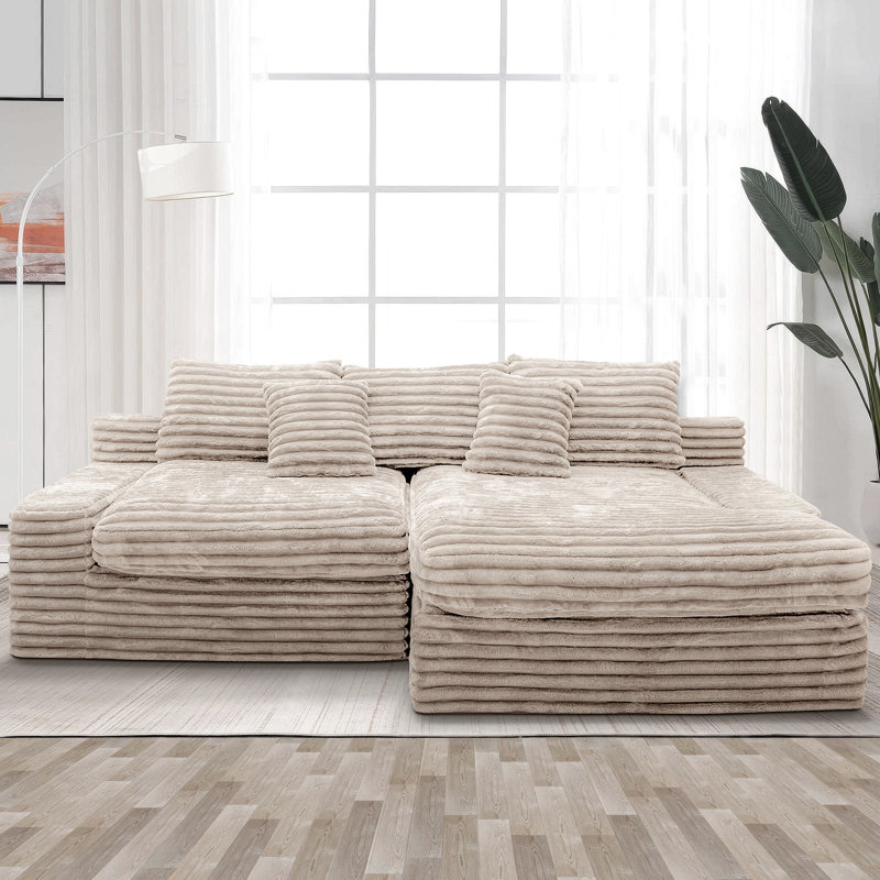 118" Boneless Sectional Couch, Oversized Sofa, Beige, Beige, Right Hand Facing
