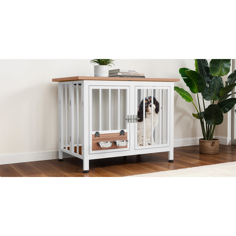 Foldable Pet Crate End Table, Brown/White, 24.8" H x 33" W x 20" D