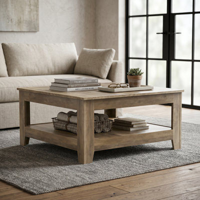 Weddel Basilico 31.3" Transitional Square Coffee Table With Storage
