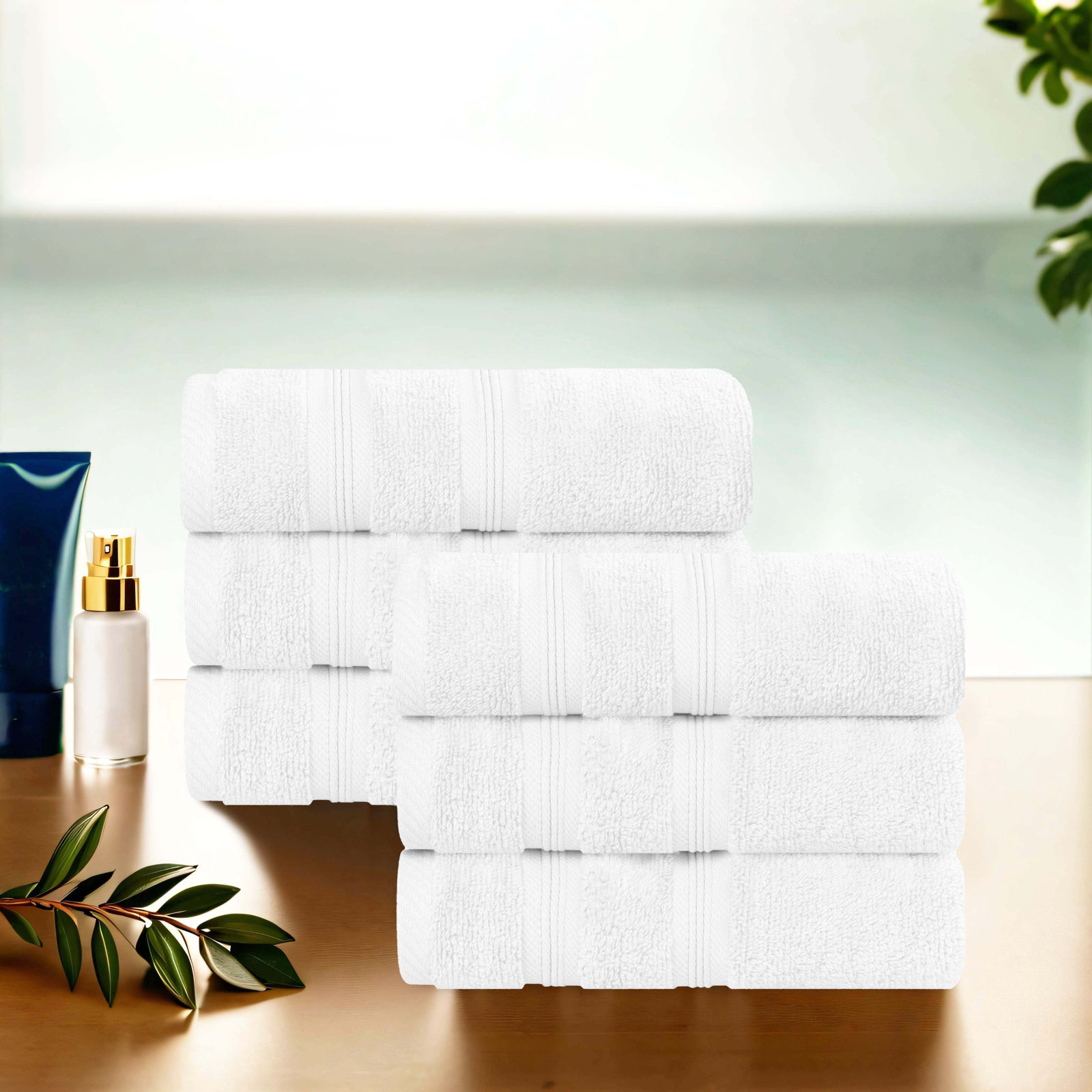6-Piece Zero-Twist Quick-Dry Cotton Towel Set, White