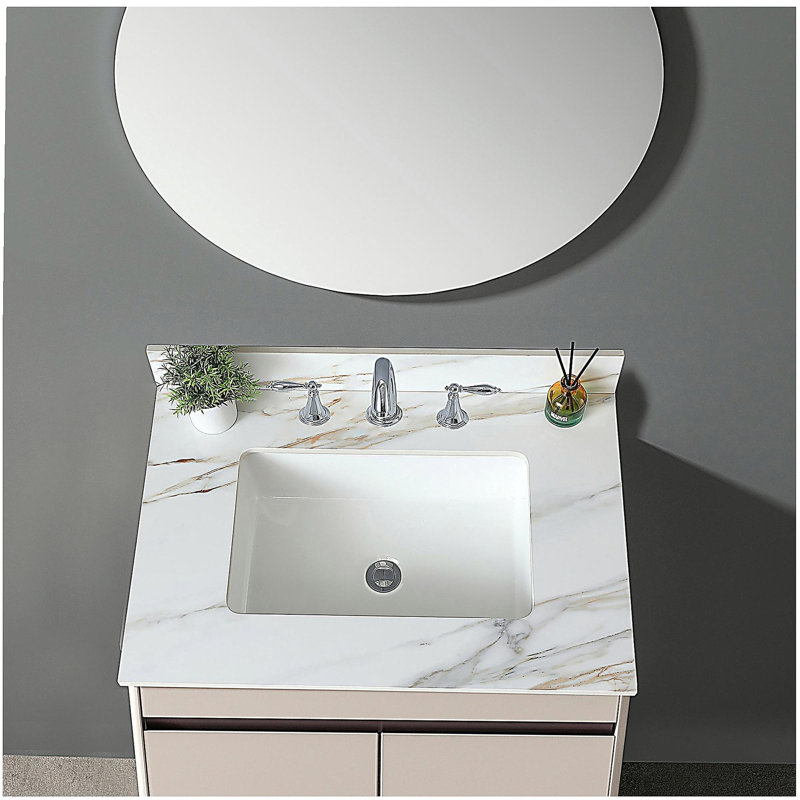 31 Inch Marble Vanity Top, Bathroom Vanity Top with Undermount Rectangular Middle Sink and 4" Height Backsplash