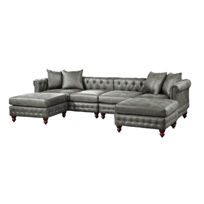 Canapé modulaire en similicuir respirant gris ardoise avec 2 chaises réversibles