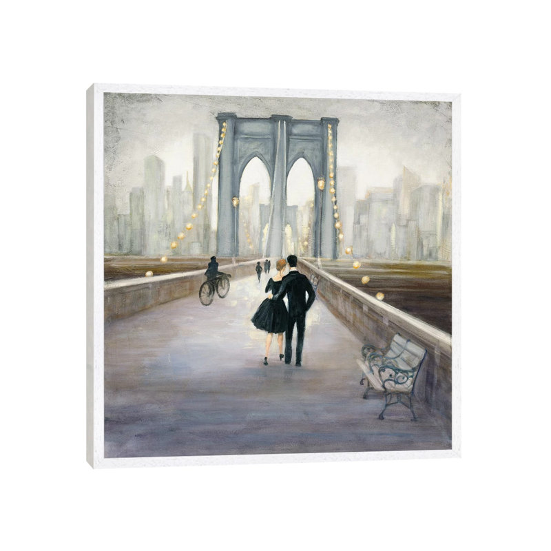 Bridge To New York by Julia Purinton - Wrapped Canvas Painting, White Floater Framed, 93.98 cm H x 93.98 cm W
