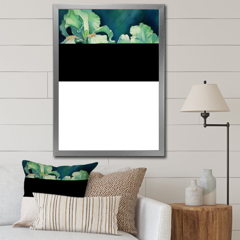 Pétale d'iris vert sur toile, Cadre photo argenté, H 32 po x l 16 po x P 1 po