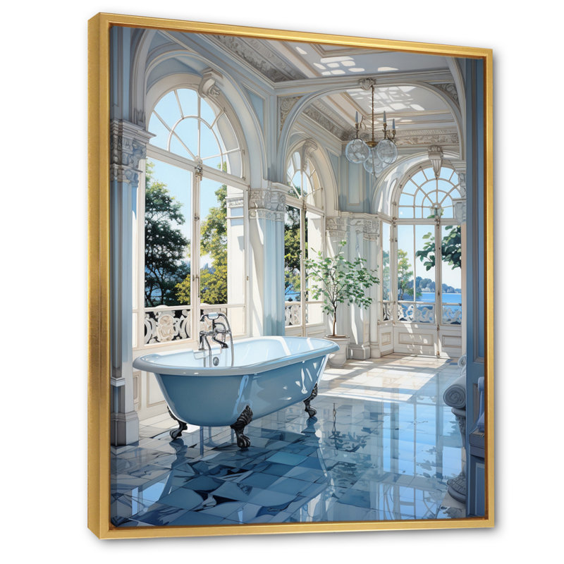 Bathroom Tranquil Reflections II - Impressions encadrées pour salle de bain, H 32 po x l 16 po x P 1 po, Cadre flottant doré