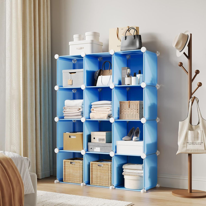 Organisateur de rangement à 12 cubes.  Étagère empilable avec ensemble anti-basculement. 12,6 pouces cubes pour la chambre à coucher. Placard.  Pièce