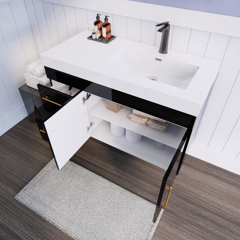 Ensemble de meuble-lavabo mural simple 42 po Lussi Spring, Noir lustré