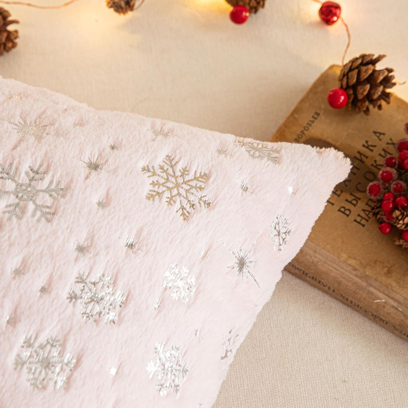 Housse de coussin réversible en fausse fourrure , Rose
