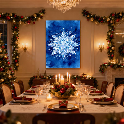 Ensemble de 3 impressions sur toile de Noël flocon de neige sur fond bleu