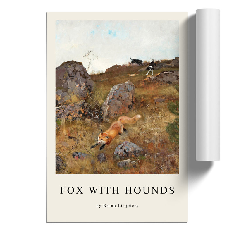 Fox And Hunting Dogs Vol.2 by Bruno Liljefors - No Frame Painting, 30cm H x 21cm W x 0.1cm D