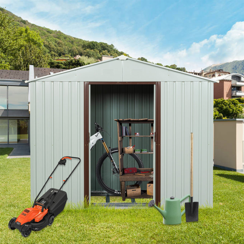 8Ft X 4Ft Outdoor Metal Storage Shed With Metal Foundation, White
