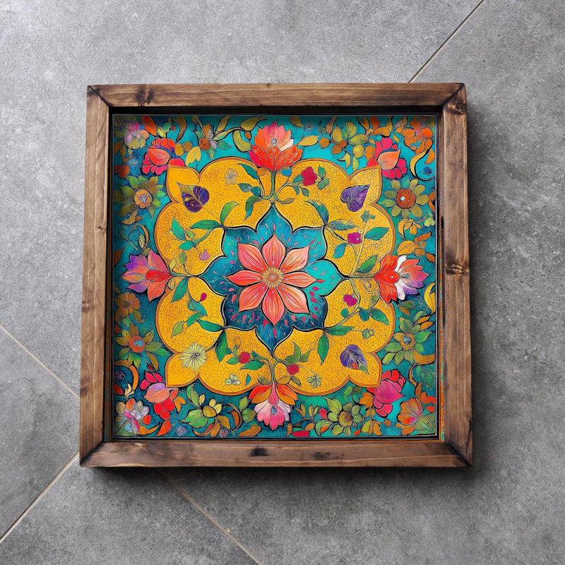 Elegant Solid Wood Tray, 13.8 x 13.8 x 1.6 inches | 100% Solid Wood with UV Printed MDF (0.2 inches Thick) | Perfect for Serving, Home Décor, and Organizing | Durable and Stylish Design for Any Occasion