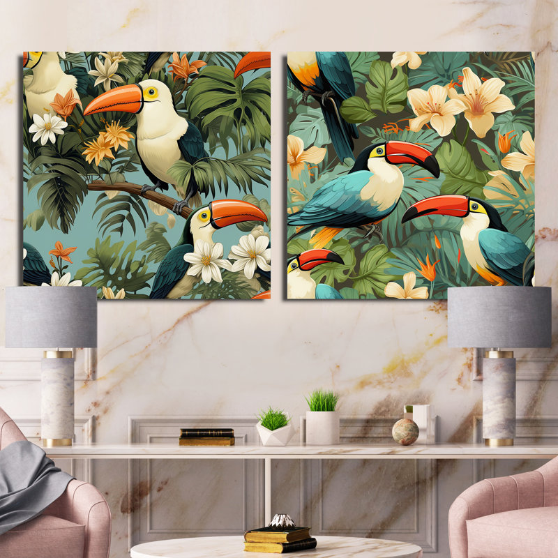 Mechra - Ensemble de 2 collages carrés tropicaux, H 30 po x l 61 po, Toile tendue