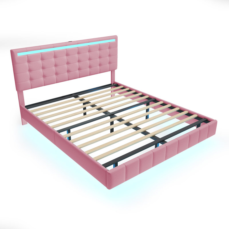 Carrubba Upholstered Linen Bed, Pink