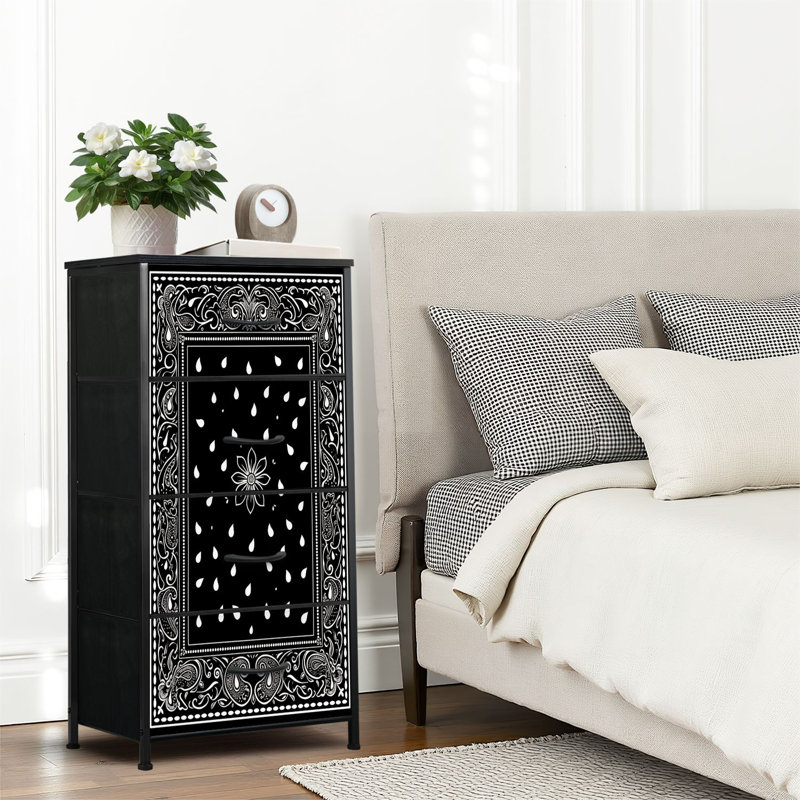 4 Drawer Dresser for Bedroom, Narrow Chest of Drawers, Wooden Top and Study Iron Frame 18"x37.5"-(WxH)