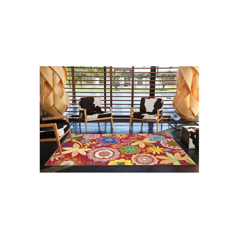 Tapis décoratif moderne à motif floral rouge à motif floral mélangé lavable à la machine