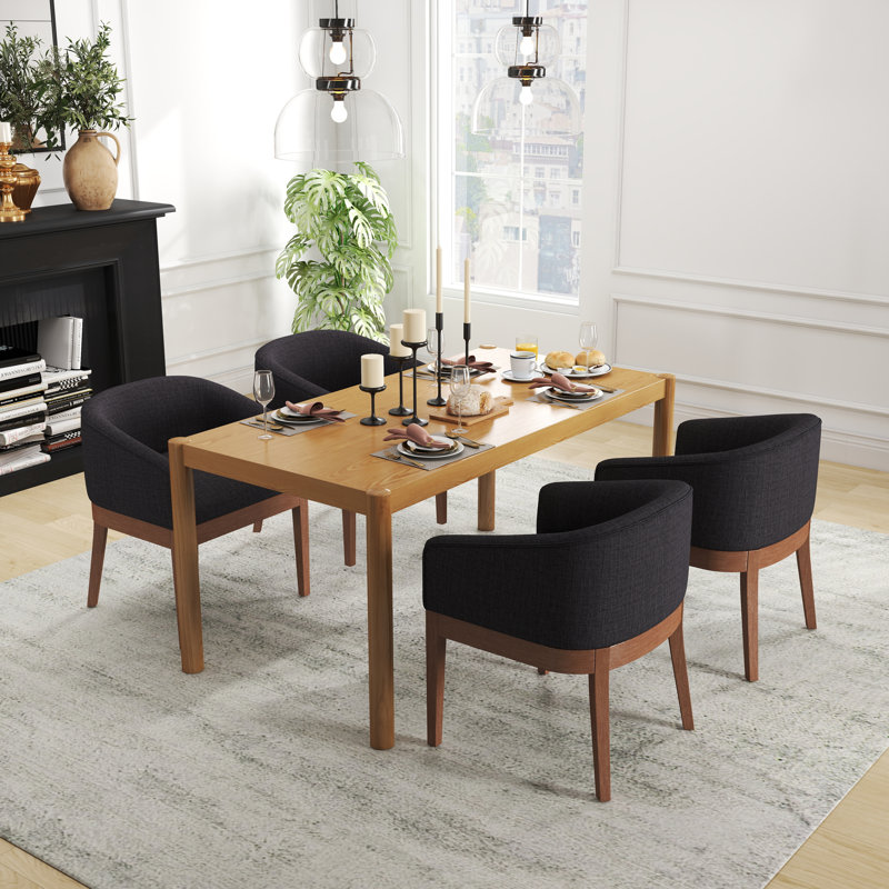 Modern Farmhouse Dining Set，Solid Wood Table & Upholstered Barrel Chairs，5/7 Piece Kitchen Set In Black/Brown, Brown