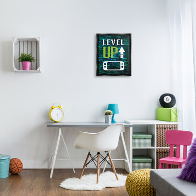 «Level Up Video Gaming Pixel Text Design» par Victoria Barnes - cadre flottant, impression sur toile