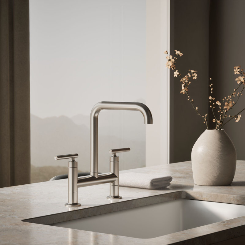 Purist® Two-Hole Deck-Mount Bridge Kitchen Sink Faucet, Vibrant Stainless