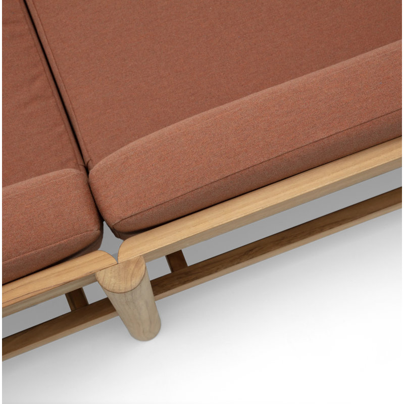 Haven Teak Outdoor Sectional With Sunbrella Cushions In Graystone, Sunbrella Rust, 6